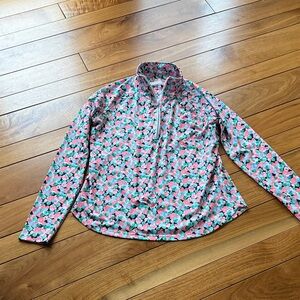 Pebble Beach Floral Quarter-Zip Top - Pink and Green